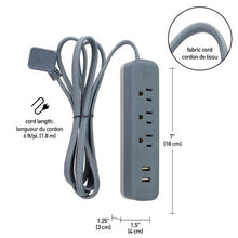 Globe Electric 1625 Watt Designer Series 6-ft 3-Outlet Black USB Surge Protector Power Stripwalmart_id 460192486