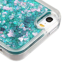 iPhone SE Case, iPhone 5S Case, by Insten Hearts Green Quicksand Glitter Hybrid Hard/TPU Protective Case Cover For Apple iPhone SE / 5 / 5S walmart_id 126096765