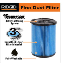 3-Layer Fine Dust Pleated Paper Filter for 5.0 Plus Gal. RIDGID Wet Dry Vacs
